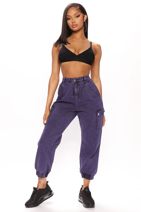 Fair And Square Cargo Jogger Jeans - Purple/combo