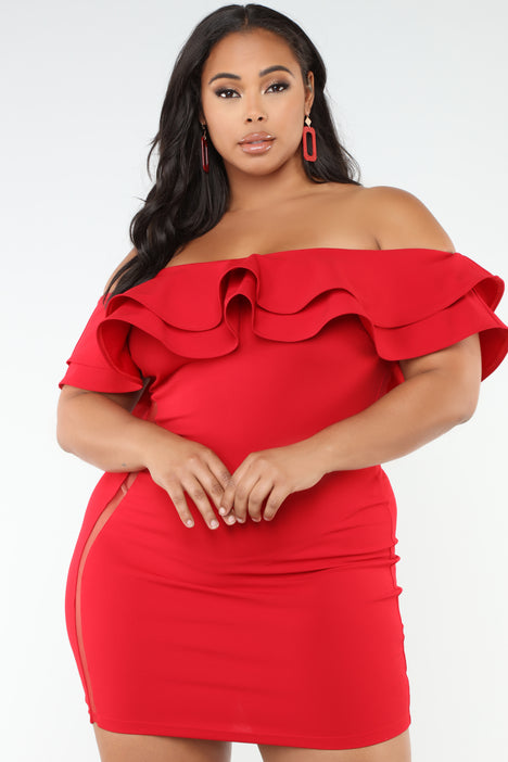 Fashion nova red store dress off the shoulder