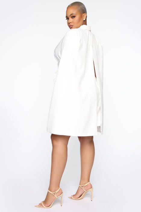 White cape blazer dress 2025