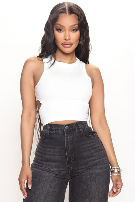 Off white racer back crop top sales