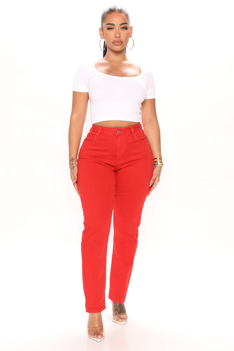 Fashion nova red jeans clearance