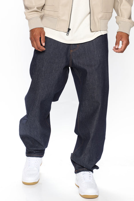 Baggy raw jeans dark wash clearance