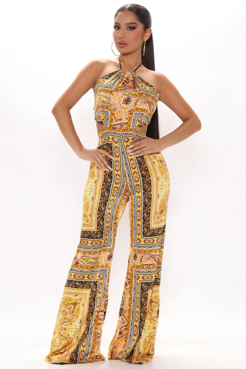 Moroccan Getaway Satin Jumpsuit - Yellow/combo | Fashion Nova ...