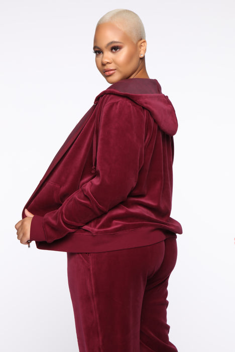 Burgundy velour sweatsuit hotsell