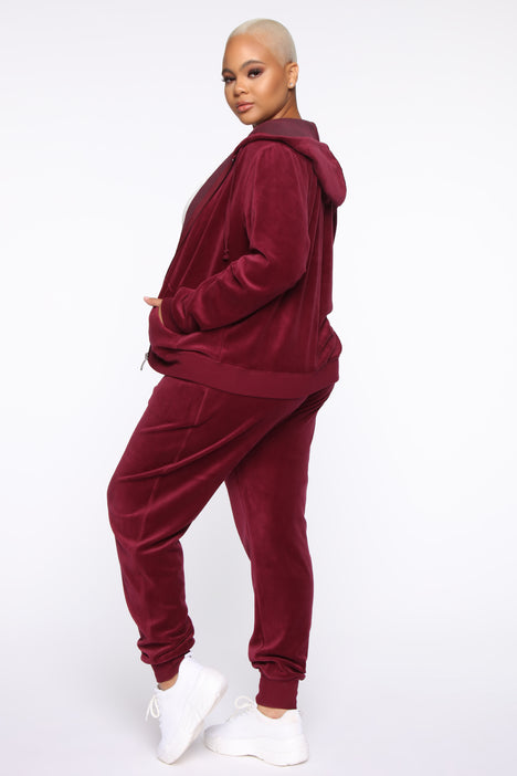Burgundy velour new arrivals tracksuit womens