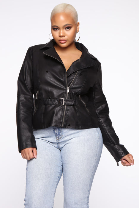 Plus size fur leather jacket clearance