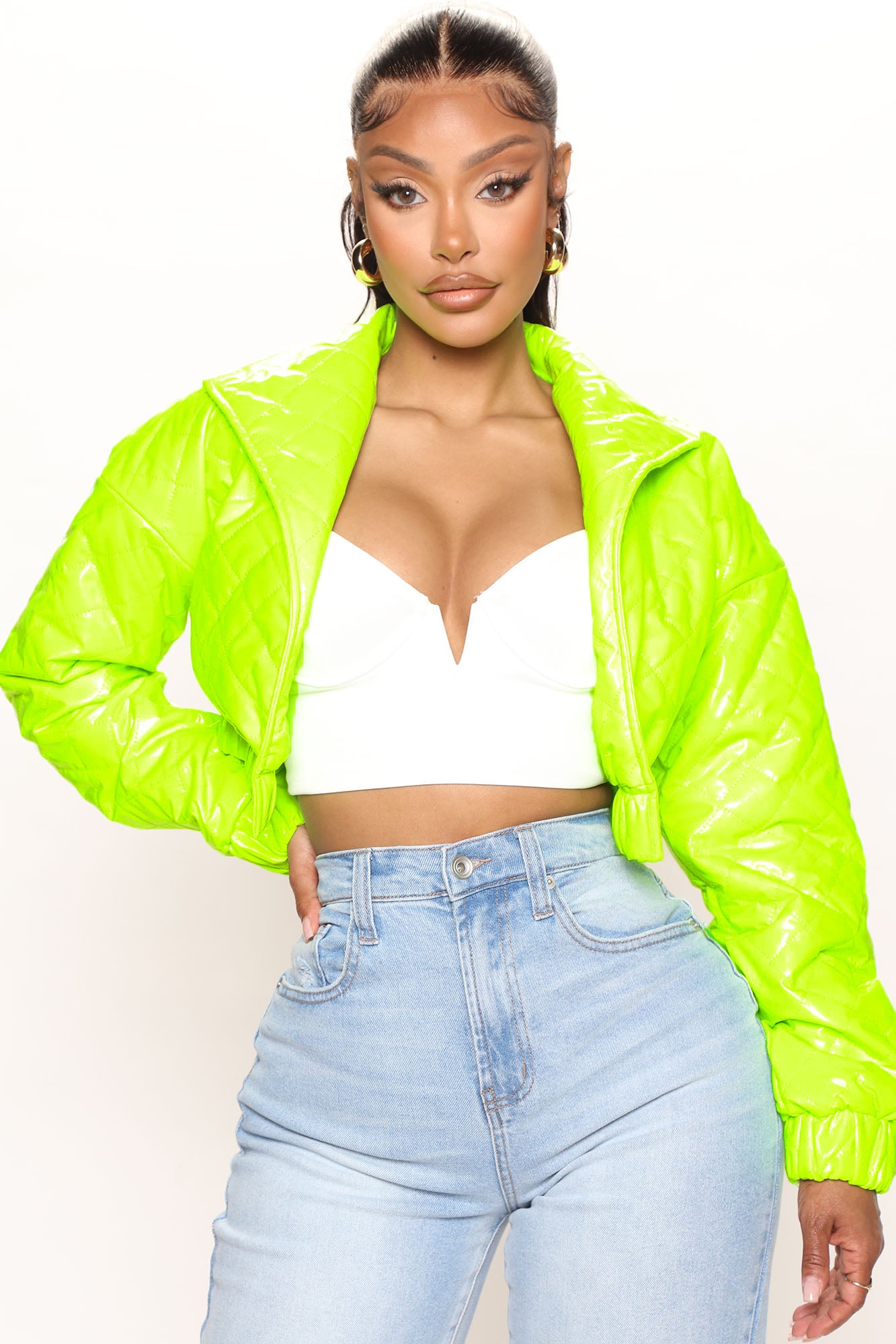 I Look Good Puffer Jacket Neon Green
