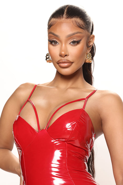 She s A Baddie Latex Midi Dress Red