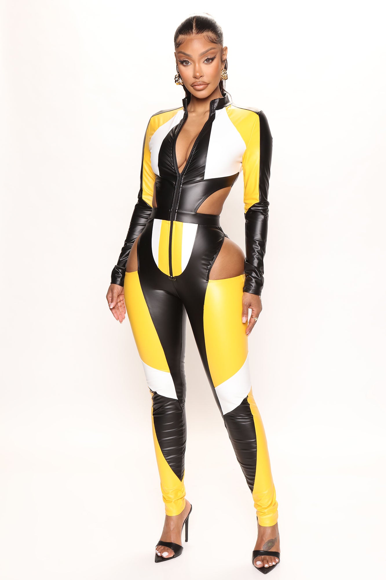 Ready To Race Leather Jumpsuit Black Yellow