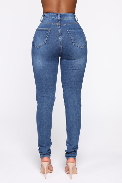 San Antonio Distressed Jeans - Medium Blue, Fashion Nova, Jeans