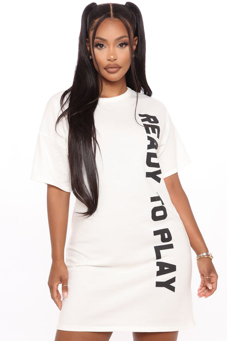 Emuler Faktura drøm We're Ready To Play T Shirt Dress - White | Fashion Nova, Dresses | Fashion  Nova