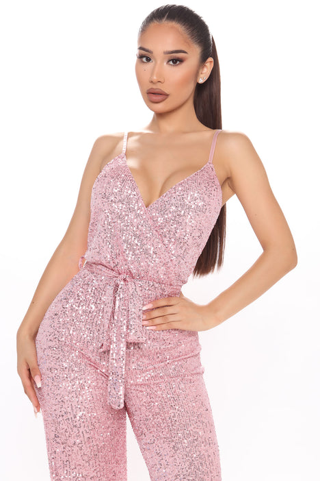 Pink sparkly jumpsuit clearance