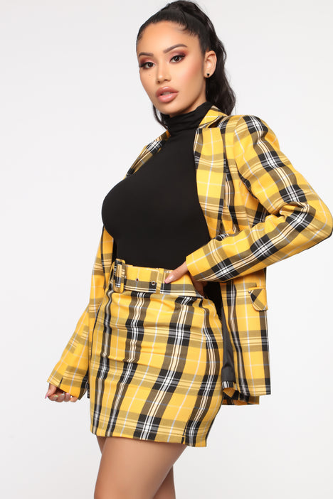 Checkered skirt and blazer yellow new arrivals