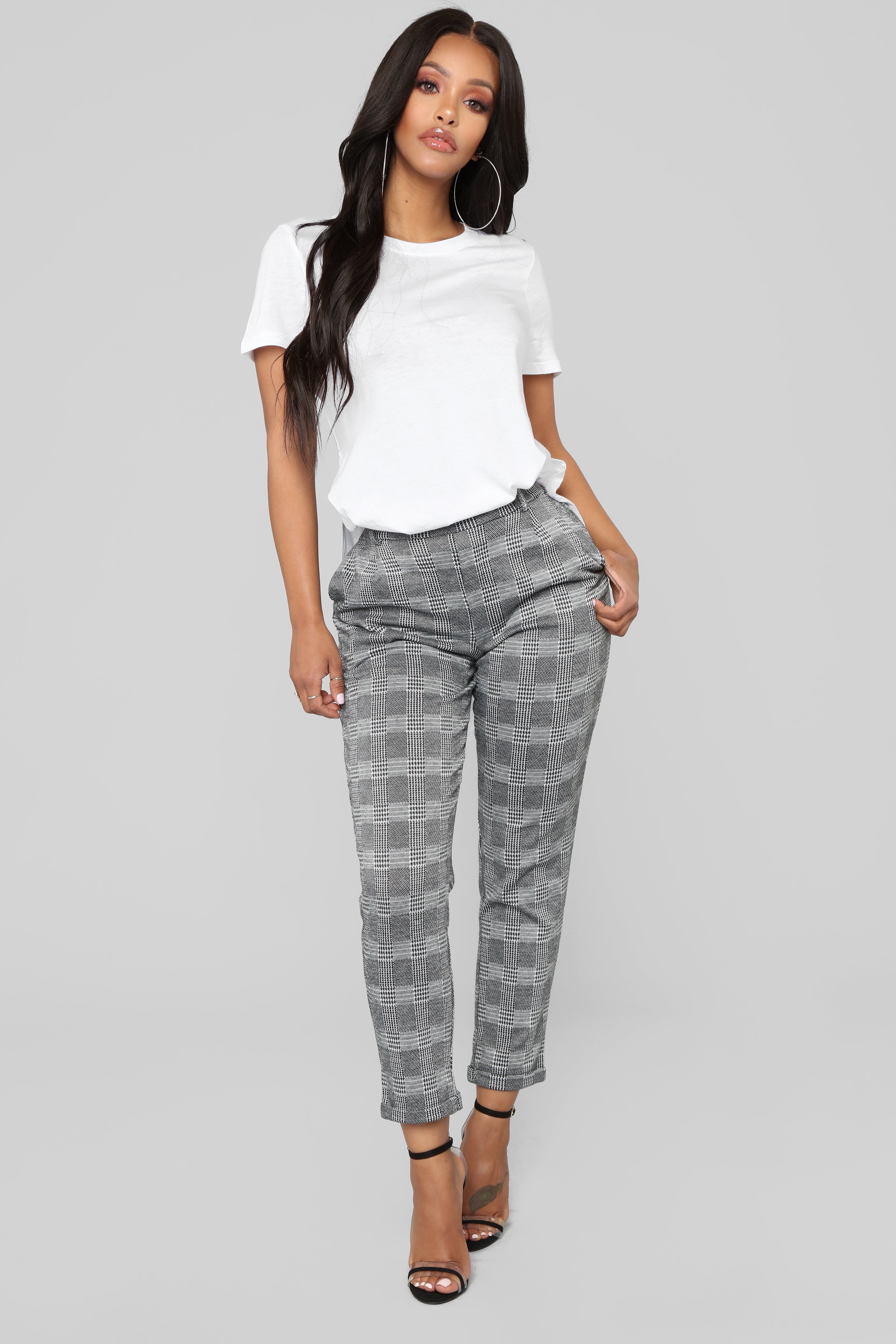 Black plaid shop pants womens