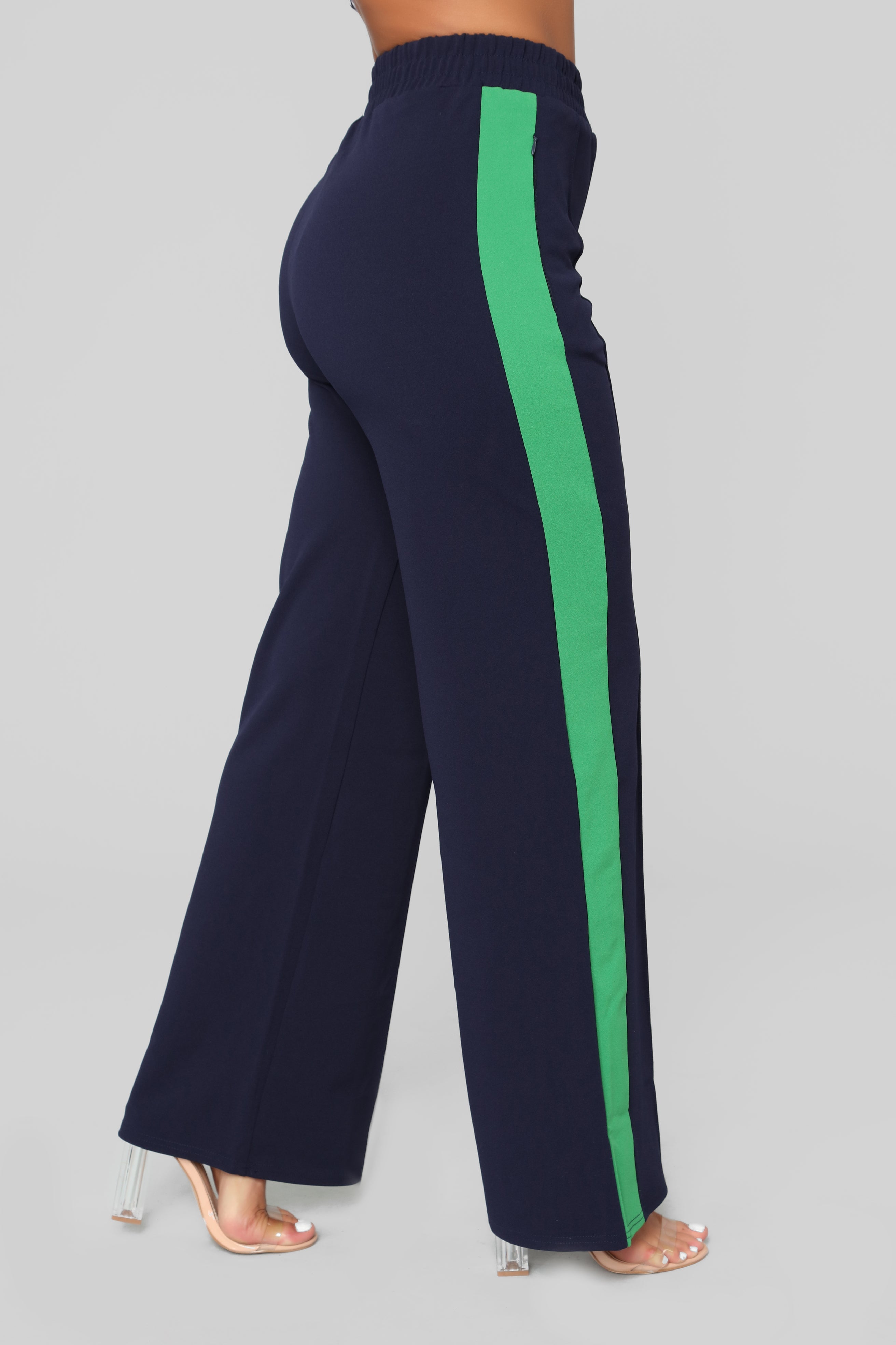 Down The Side Stripe Pants Navy Green