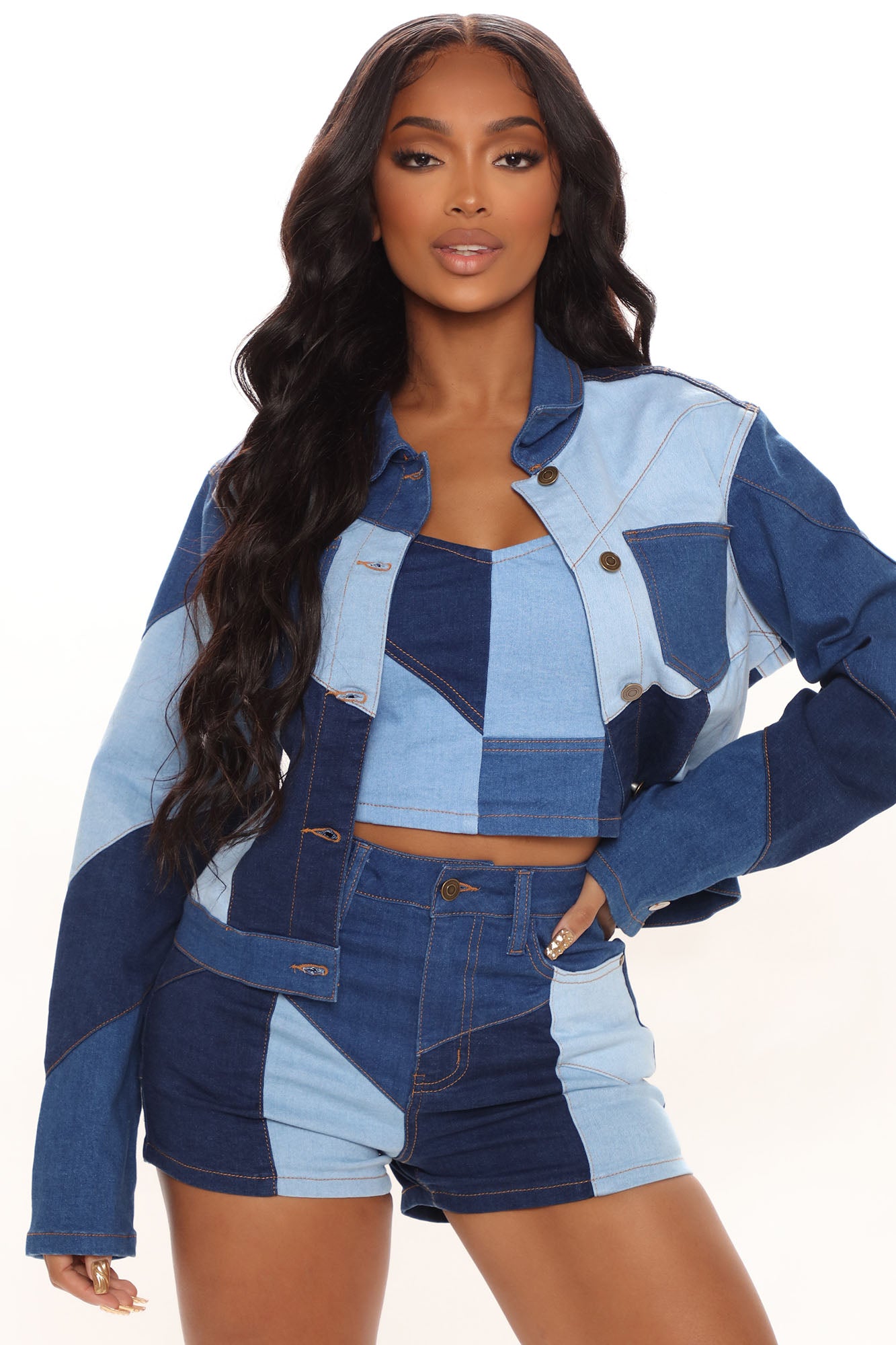 Patchwork denim jacket womens online