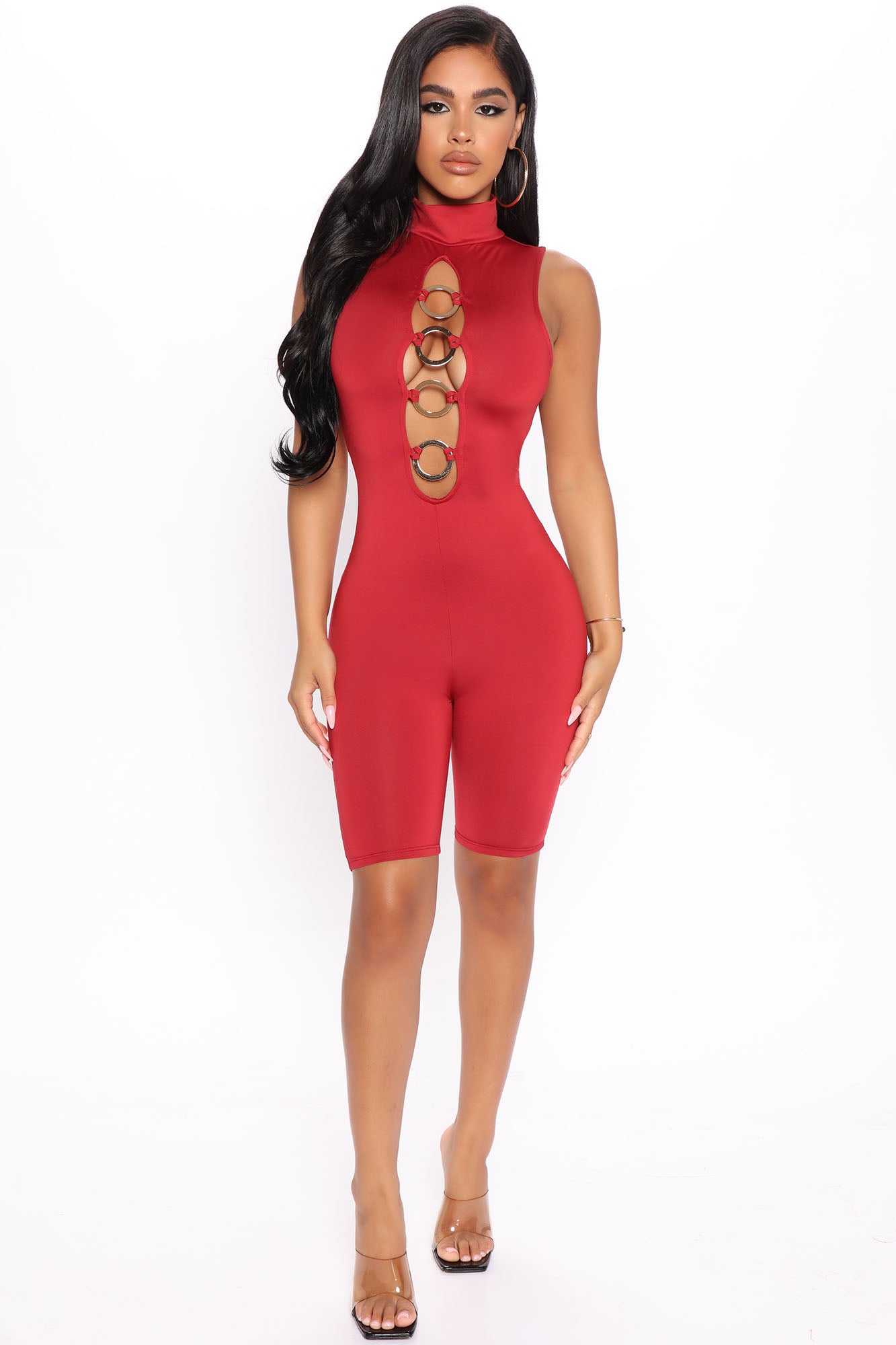 Red biker discount short romper