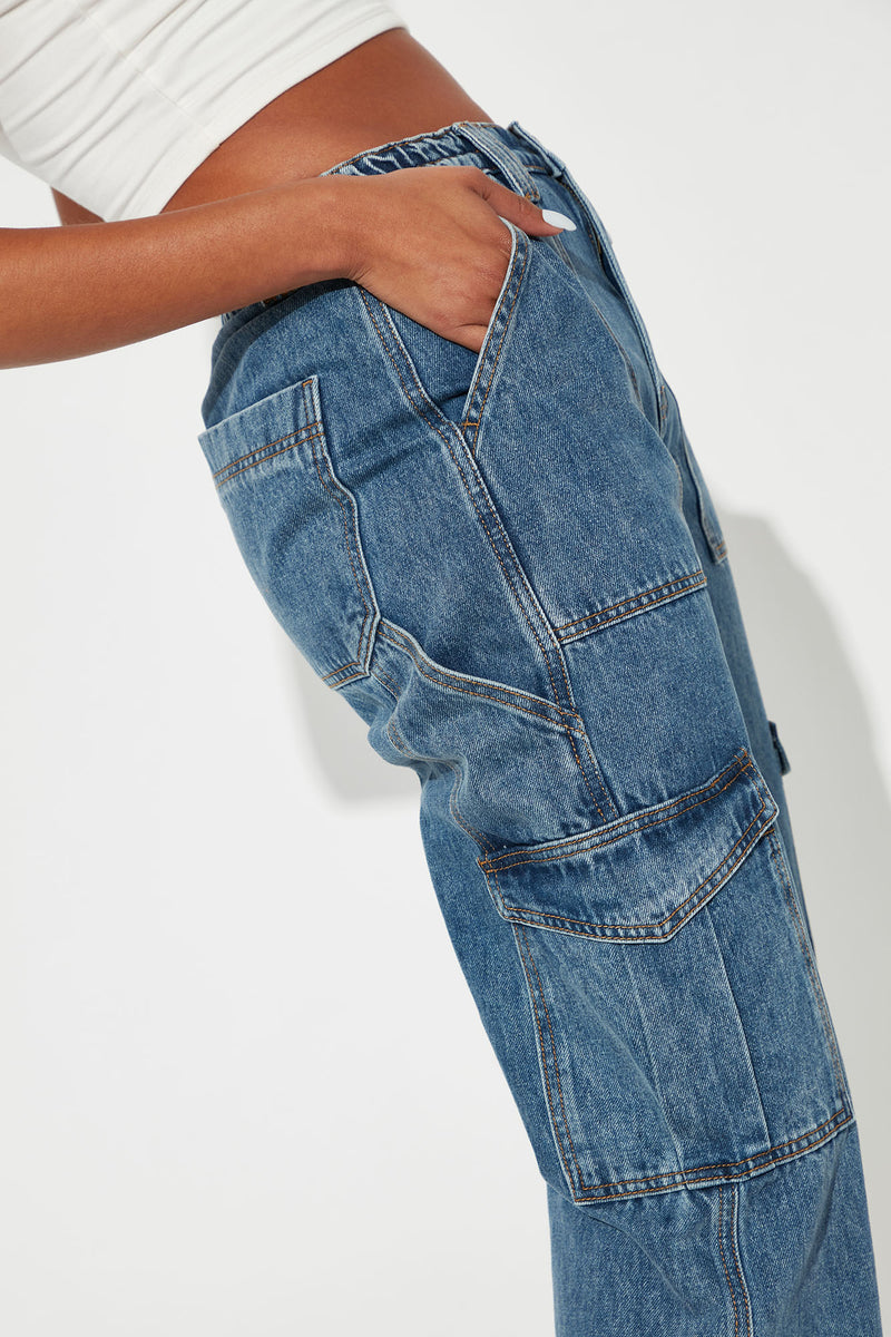 Tall Don't You Worry Wide Leg Cargo Jeans - Medium Blue Wash | Fashion ...