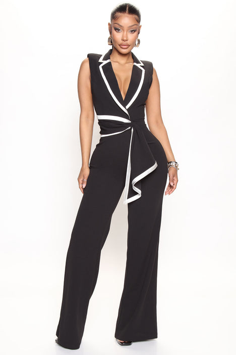 Black and white hotsell jumpsuit with sleeves