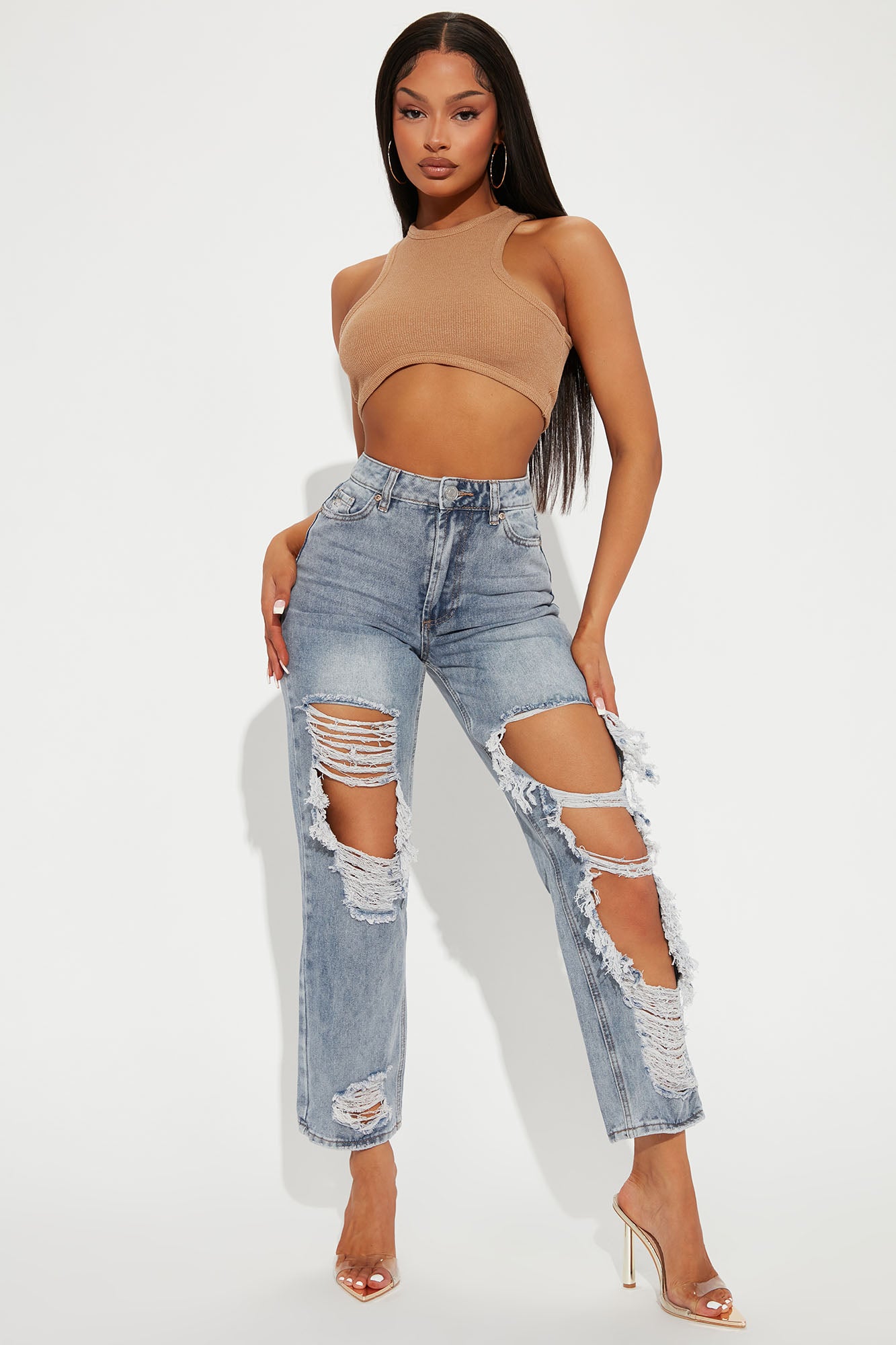 Pay Up Ripped Boyfriend Jeans Light Blue Wash