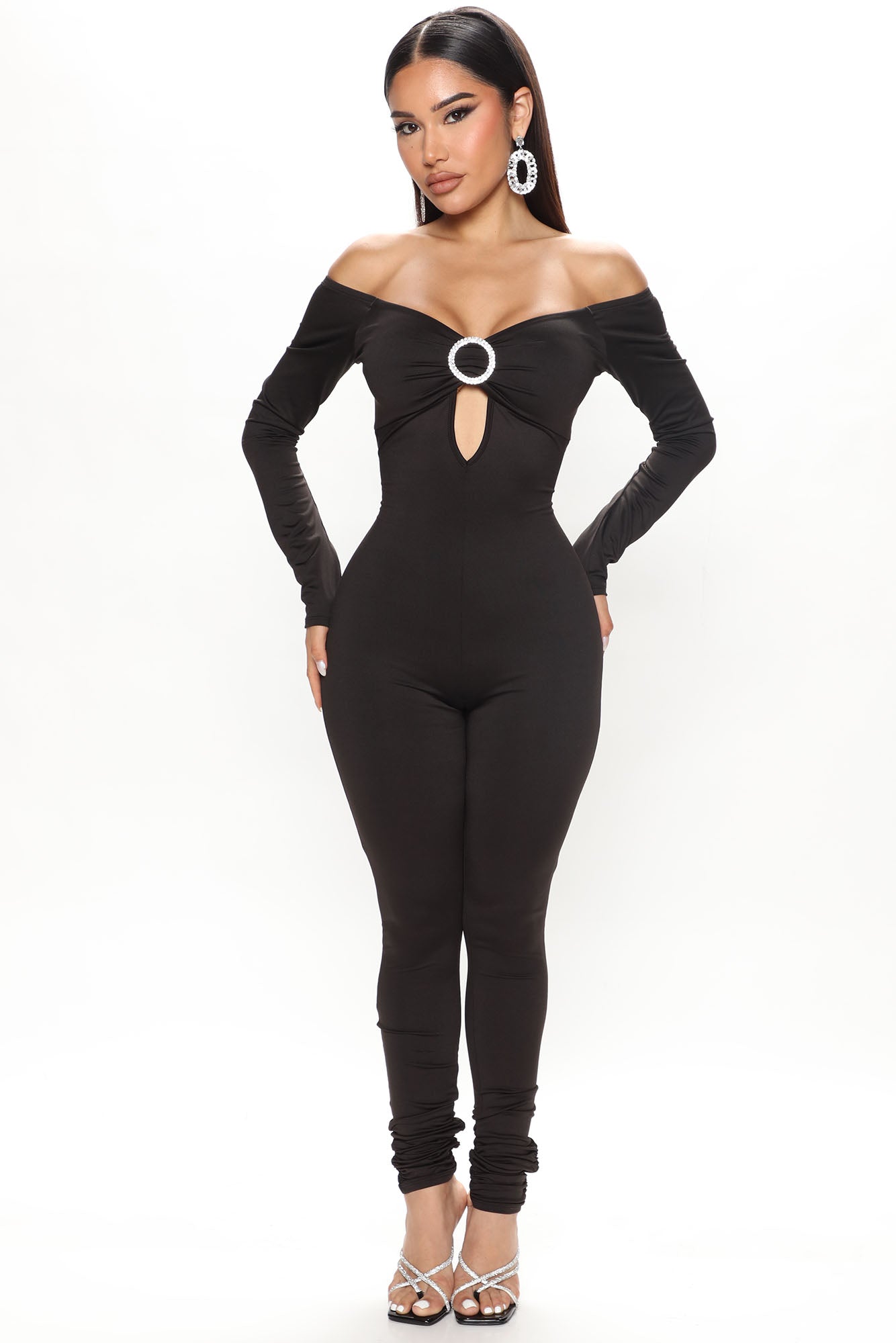 Fashion nova black top off the shoulder jumpsuit