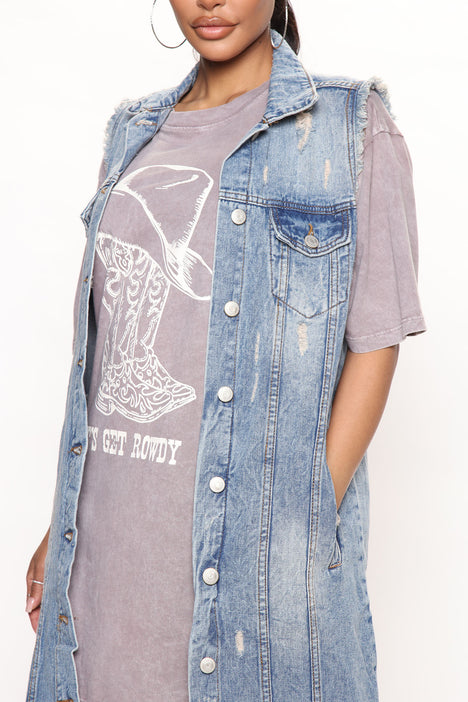World s Away Longline Denim Vest Medium Wash