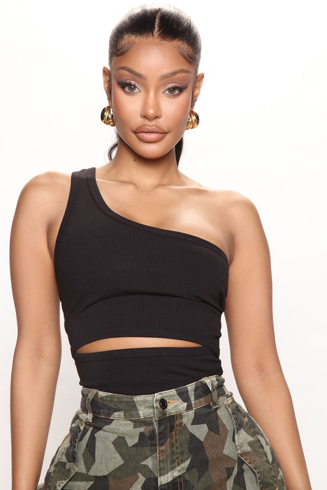 Lexi One Shoulder Tank Top   Black   Fashion Nova, Knit Tops