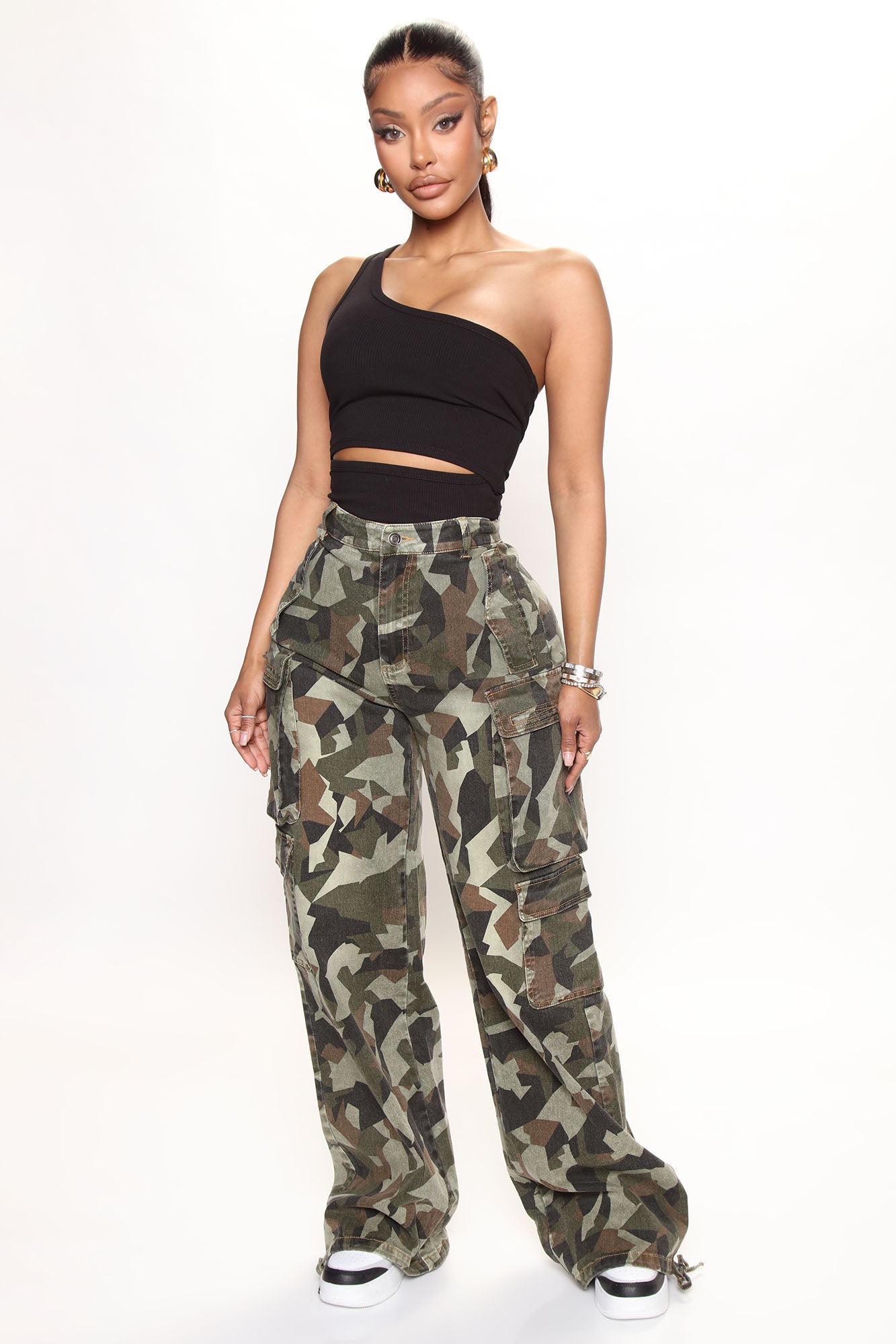 Girls Green Camo Cargo High Waist Wide Leg Trousers | New Look