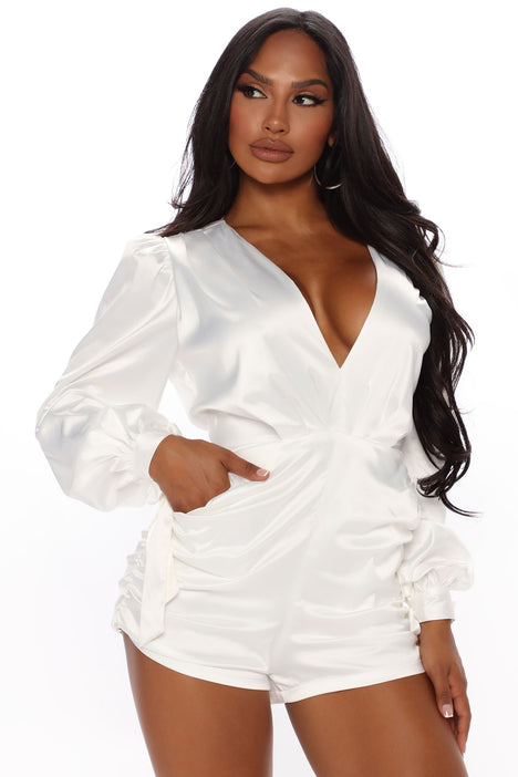 Serena Satin Romper White Fashion Nova Rompers Fashion Nova