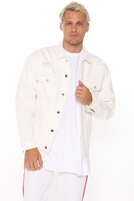White jean discount jacket fashion nova