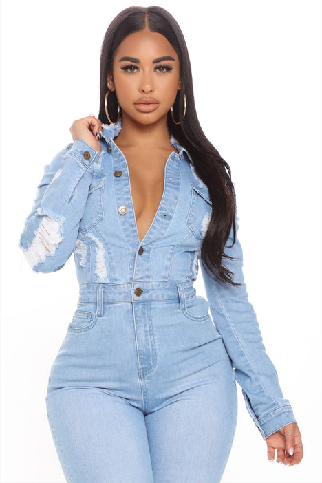 Fashion nova top blue jean romper