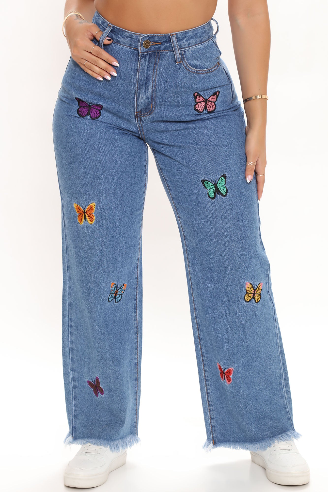 On Butterfly Wings Straight Leg Jeans - Medium Blue Wash | Fashion