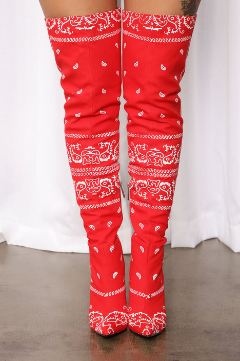 Unphased Over The Knee Boots Red combo Fashion Nova Shoes