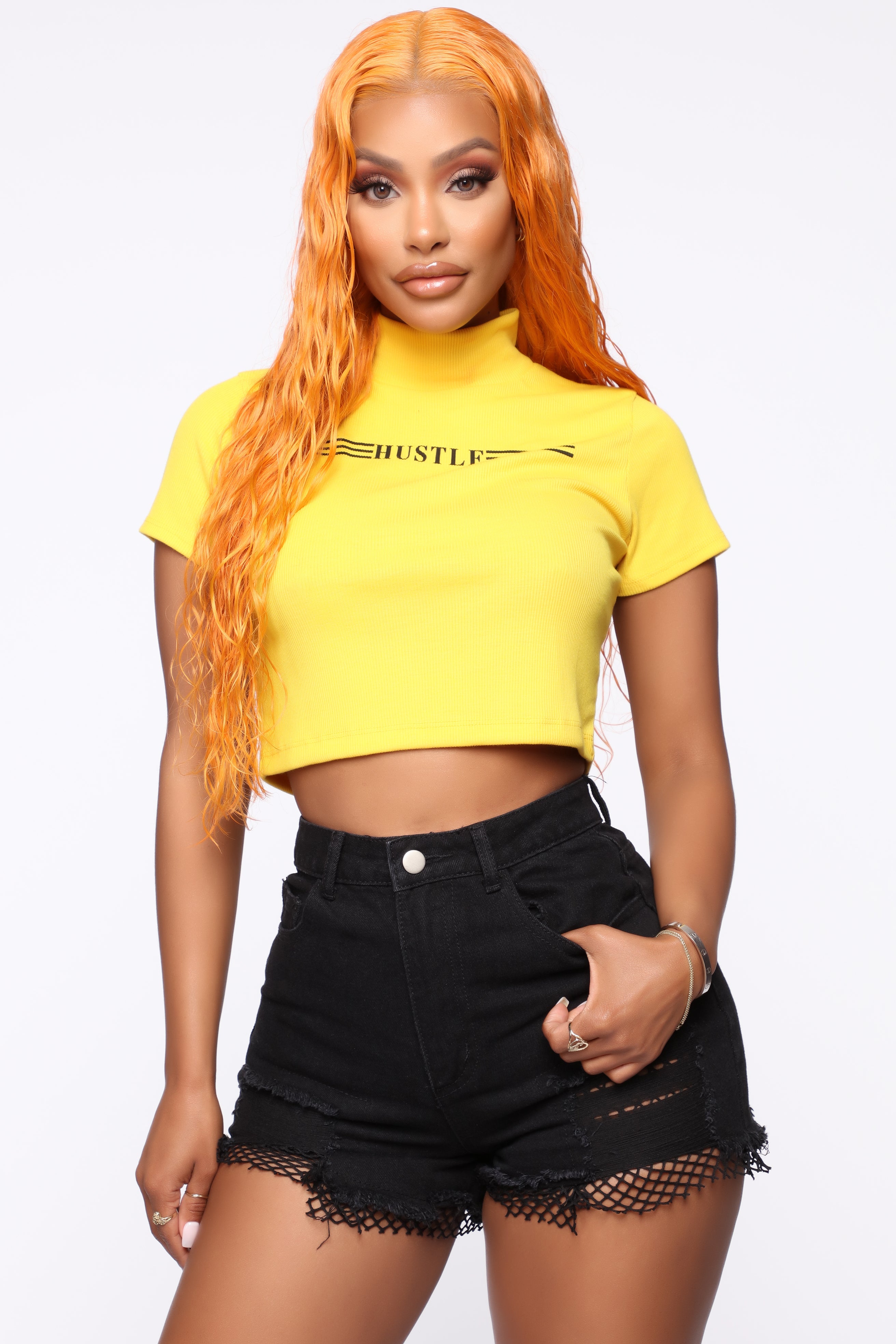Hustle Girl Mock Neck Top Mustard Fashion Nova Screens Tops