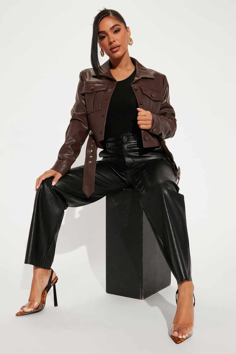Something To Say Cropped Faux Leather Jacket - Chocolate | Fashion Nova ...