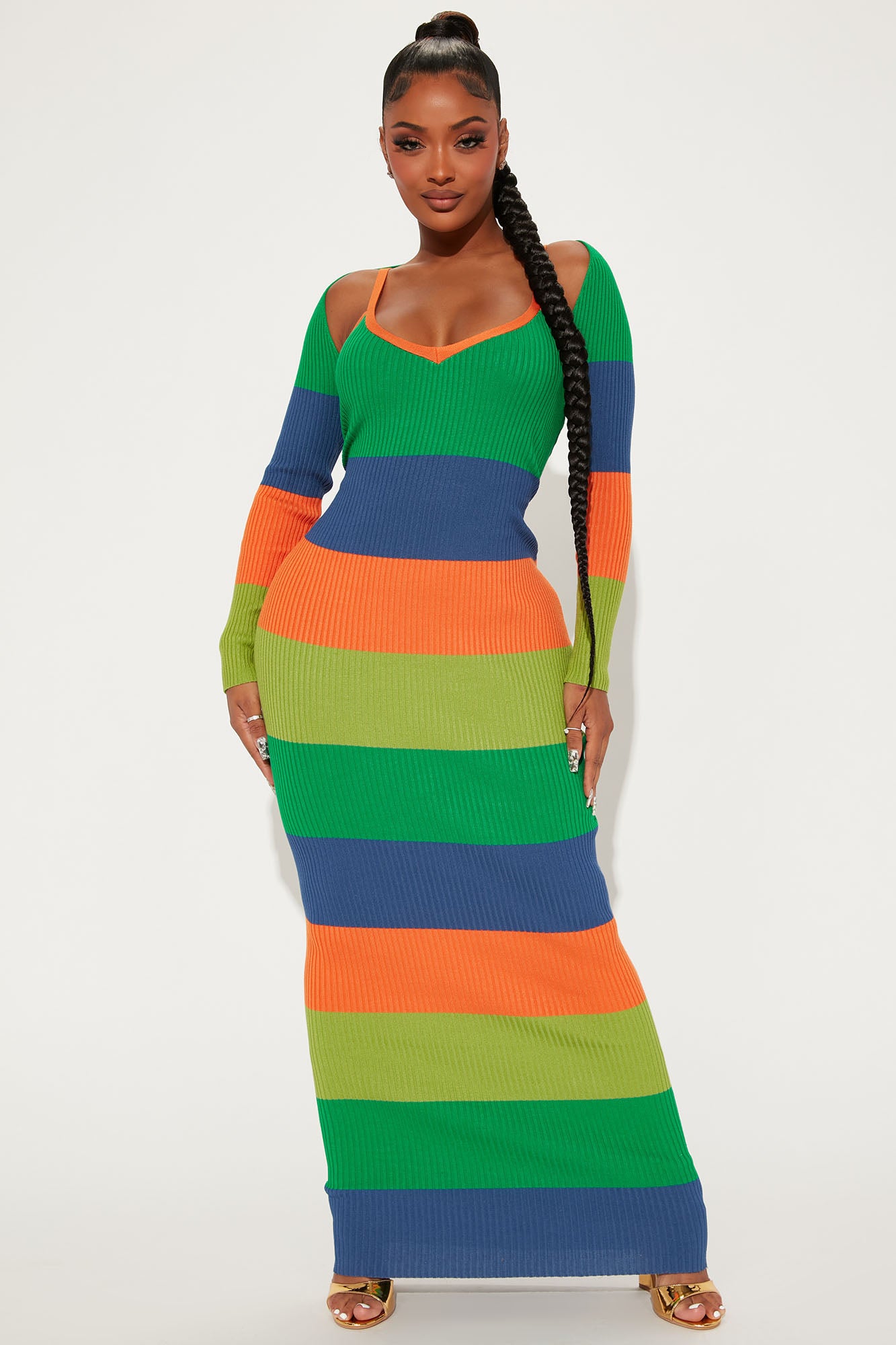 Colorful World Sweater Maxi Dress Set Green combo