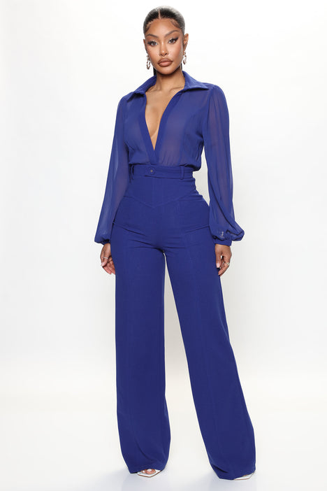 Royal blue top jumpsuit fashion nova
