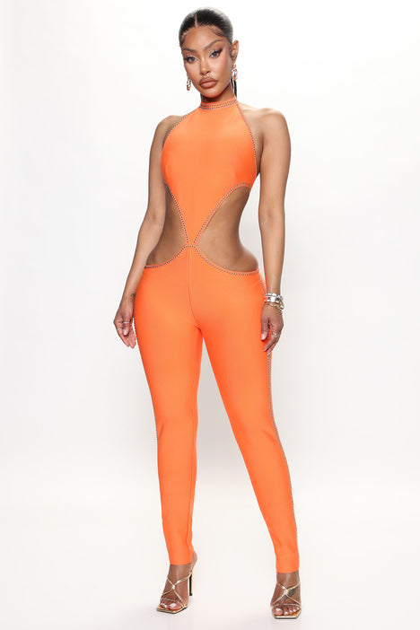 Orange sales spandex jumpsuit