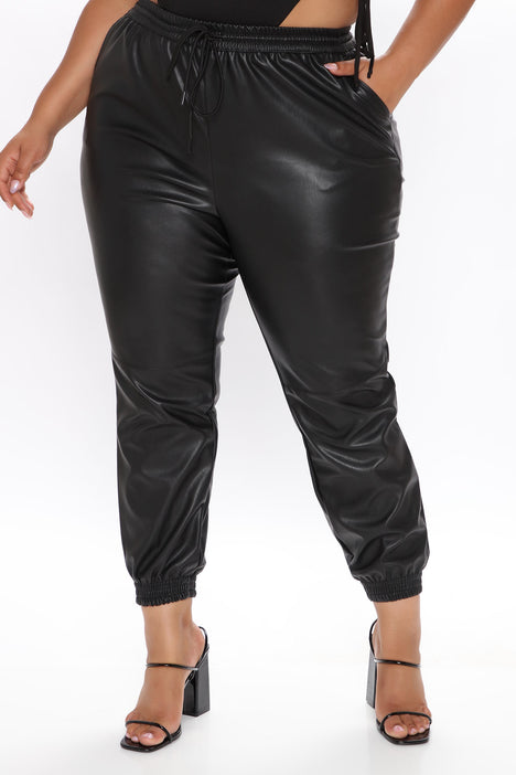 Plus size leather clearance look joggers