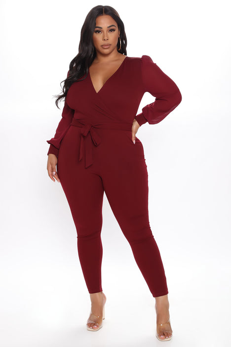 Fashion nova burgundy jumpsuit discount