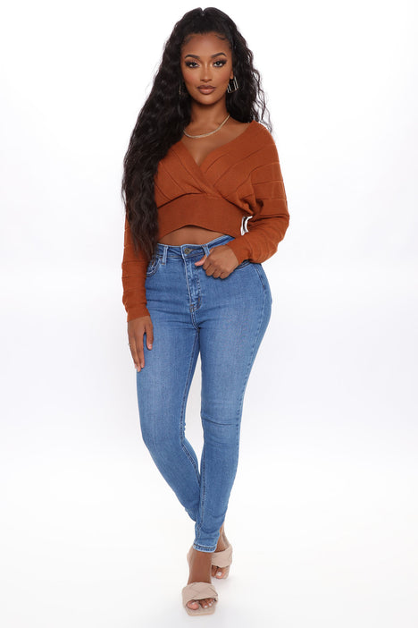 Stella Cropped Sweater Cognac Fashion Nova Sweaters Fashion