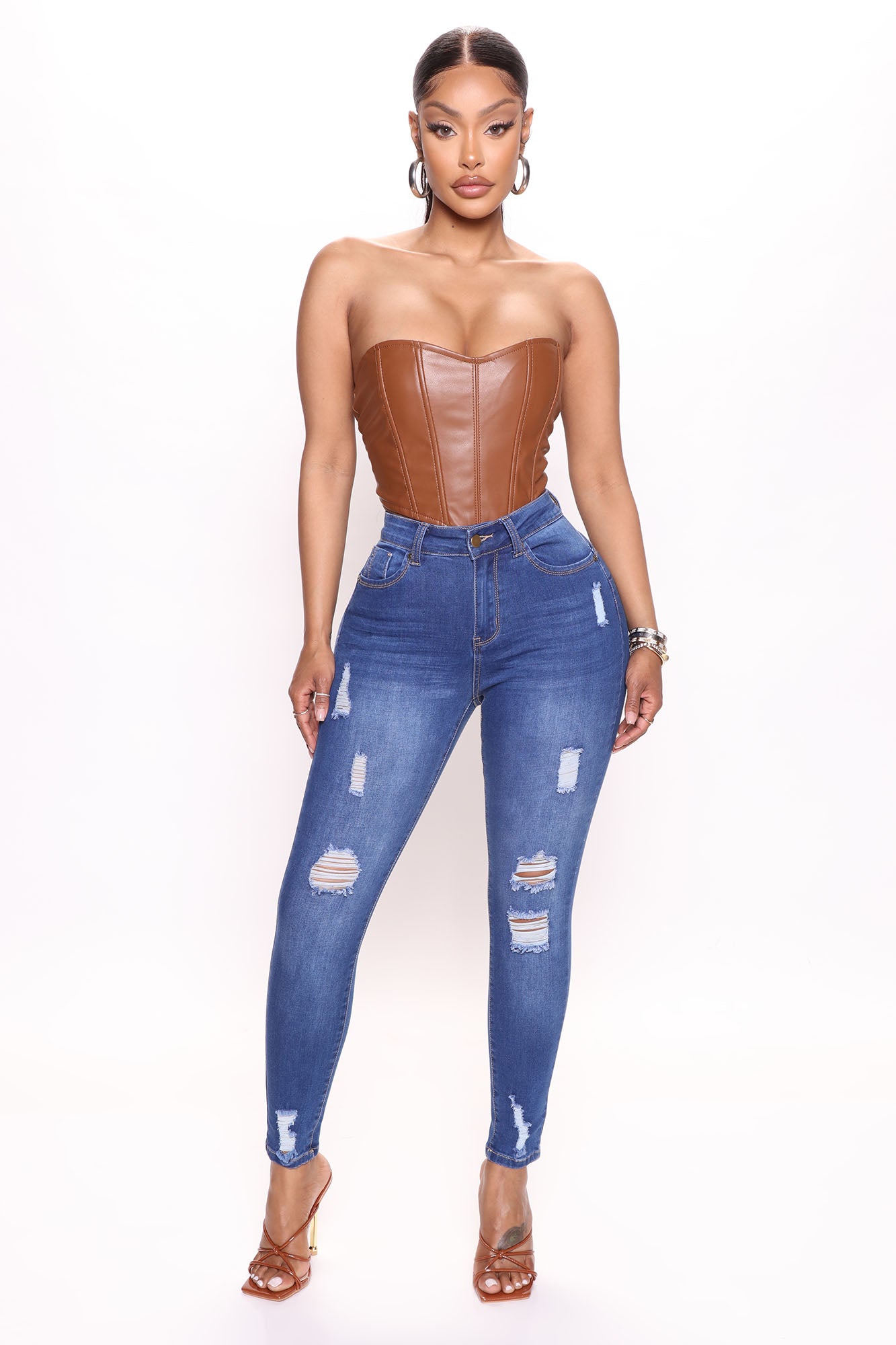 Women's All The Booty Ripped Skinny Jeans in Medium Blue Wash Size 1 by Fashion Nova