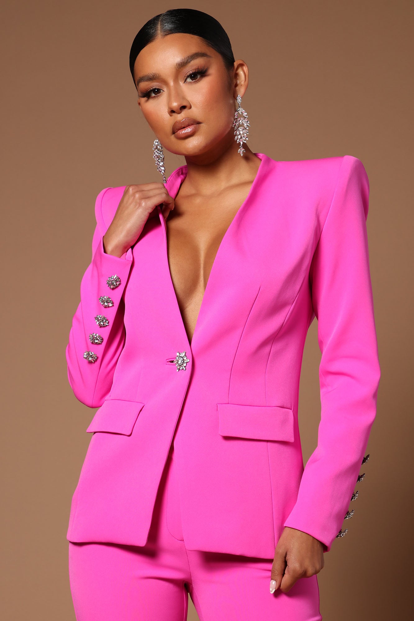 Hot pink blazer suit new arrivals