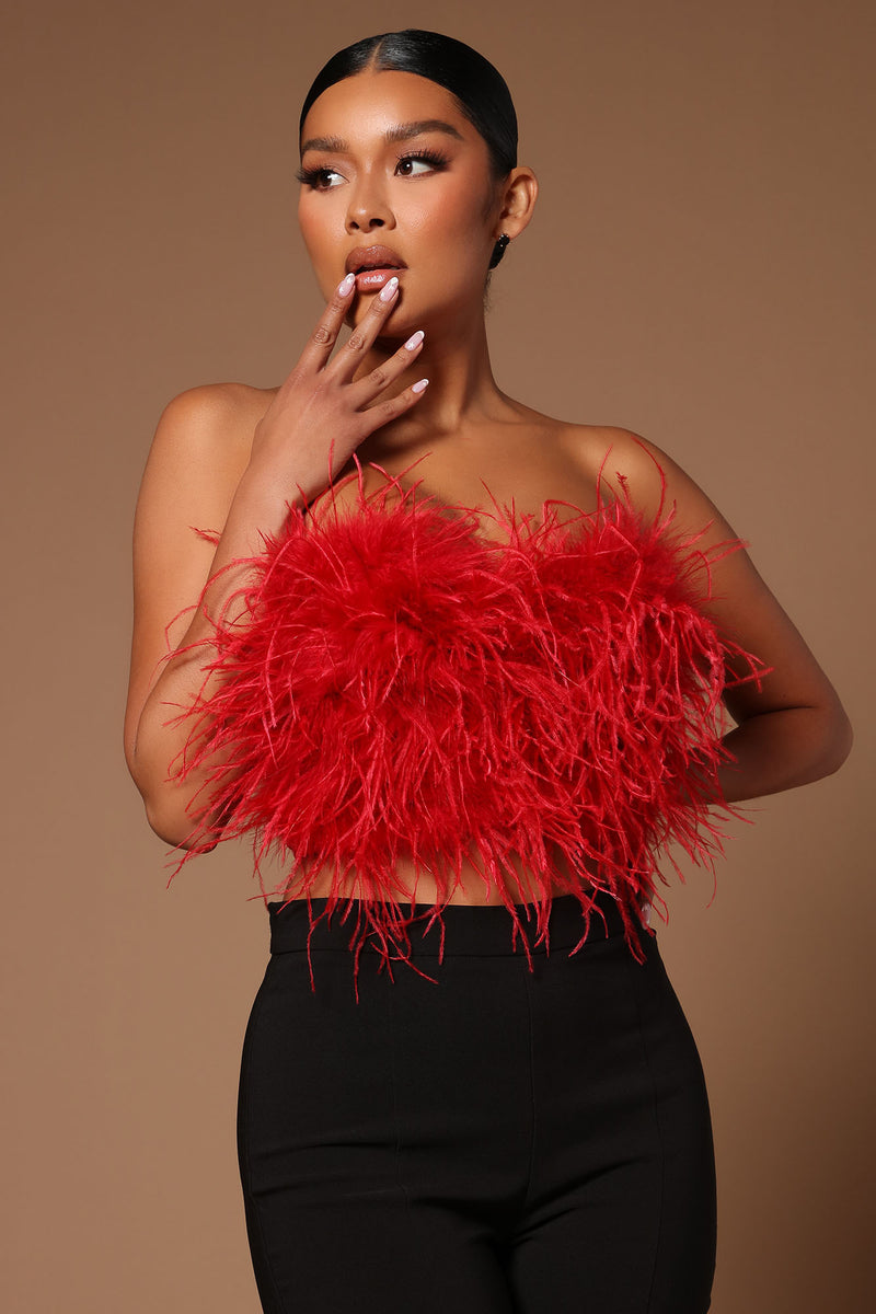 Asalia Feathered Top - Red | Fashion Nova, Luxe | Fashion Nova