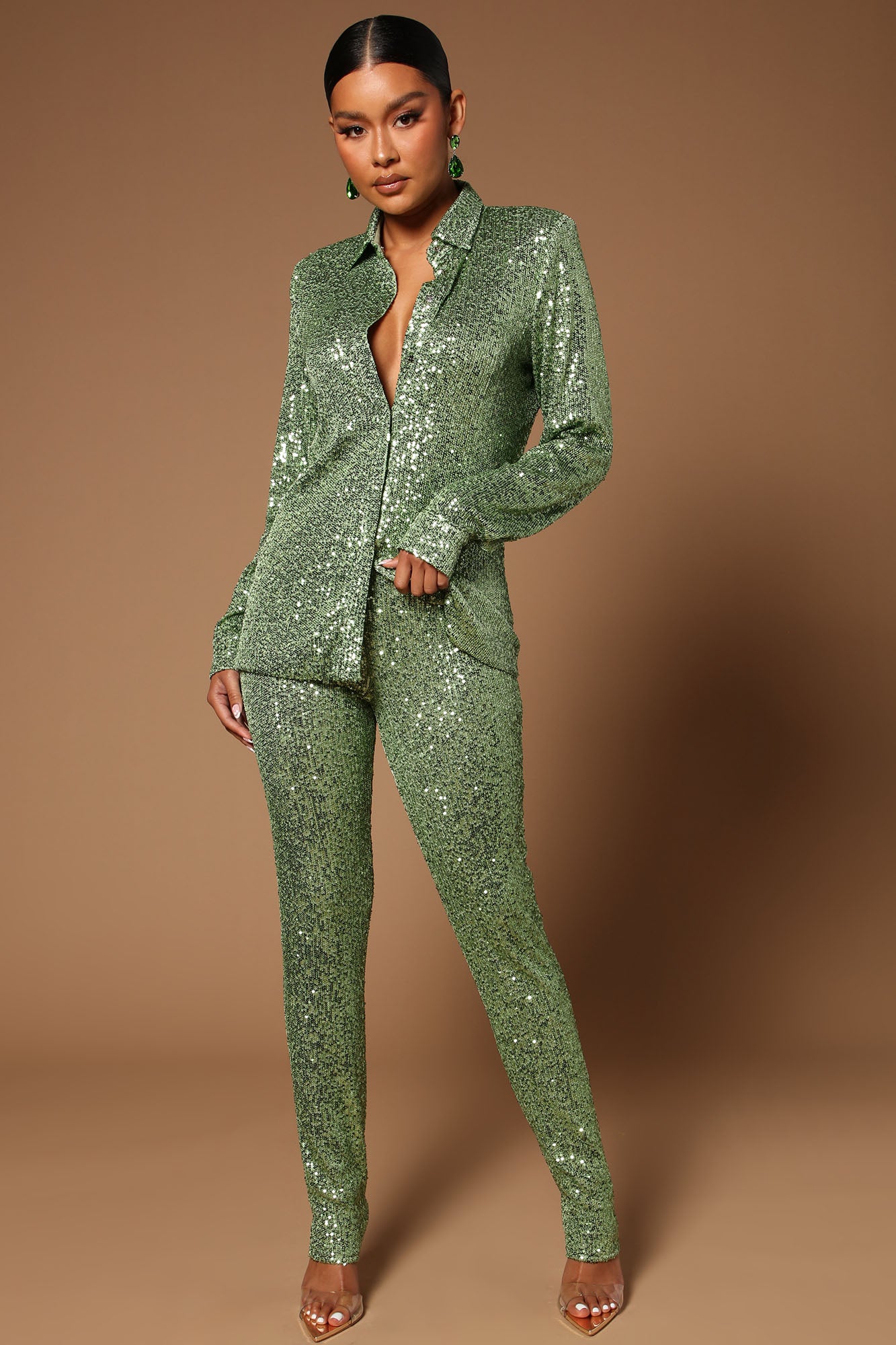 Adella Sequin Pant Set Green