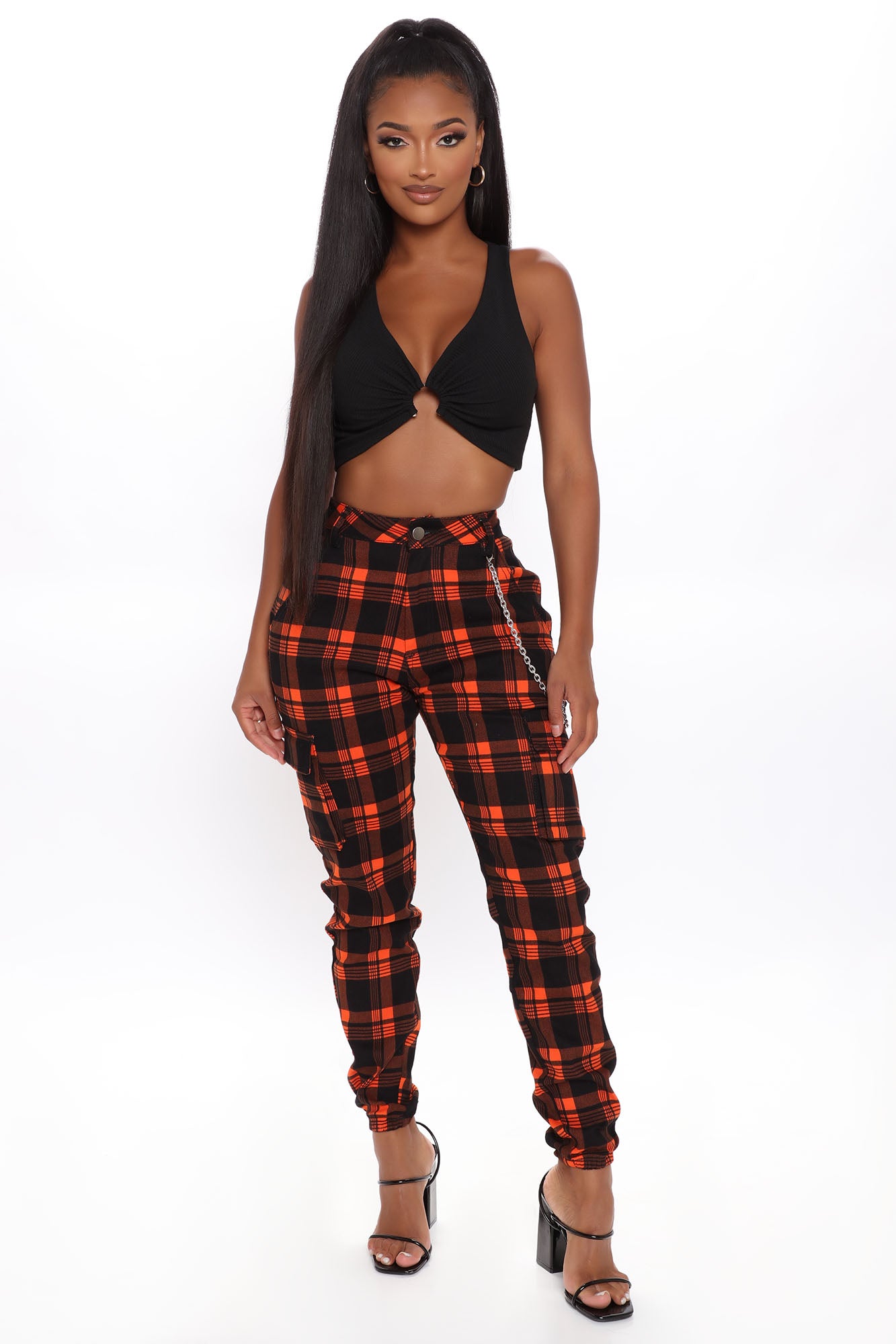 Never Over Plaid Joggers Orange combo