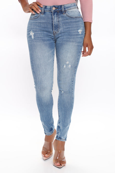 Girl in Distress Skinny Jeans Medium Blue Wash Fashion Nova