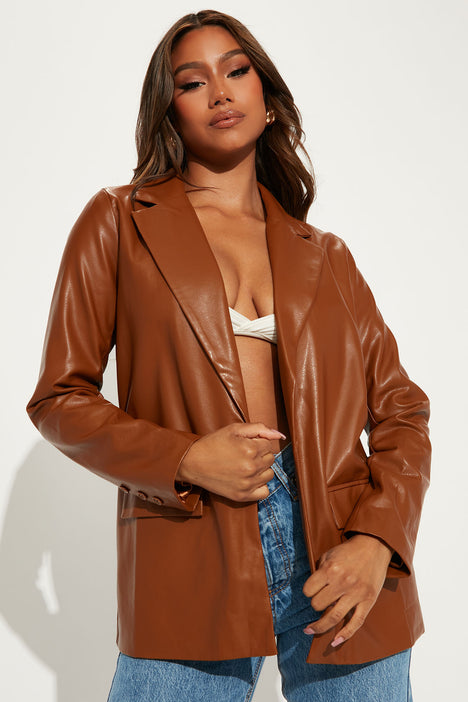 Camel leather clearance blazer womens