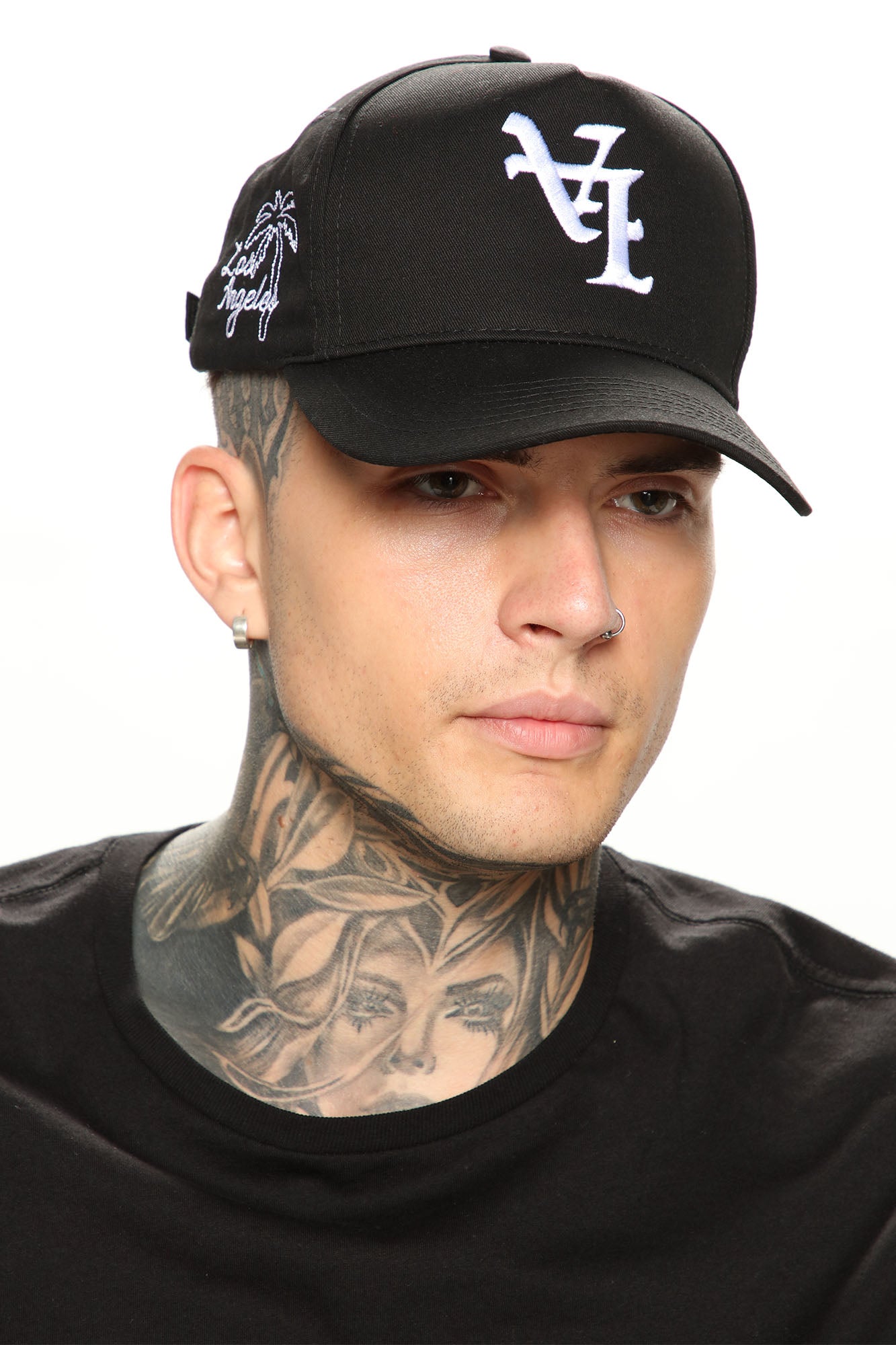Black strapback hat top