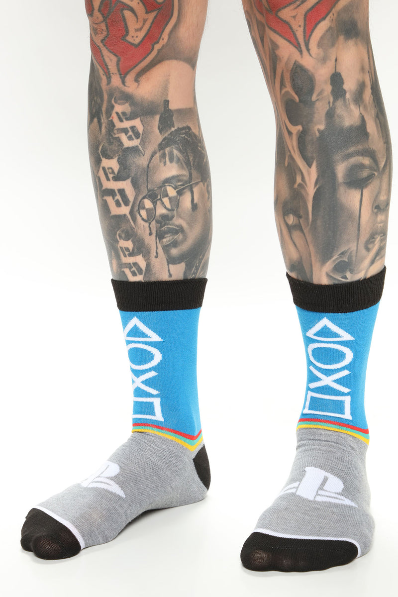 PlayStation Official Socks 3-Pack – Japanese Inspired, Men's Size 6-11, Black/Blue/White